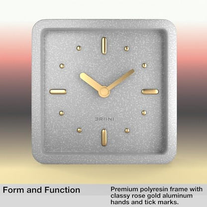 Driini Small Square Modern Desk Clock – Silent Analog, Gray and Gold - color: Cement