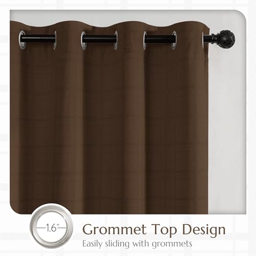 Beauoop Brown Plaid Jacquard Blackout Curtains for Bedroom 52x96 2 Panels - color: Brown, size: 52"W x 96"L (Pack of 2)