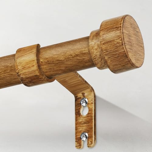 Boho Wood Curtain Rods for Windows 48 to 84 Inch, 1" Adjustable Heavy Duty Curtain Rod with Imitation Wooden Grain Finials, Rustic Farmhouse Modern Style Decorative Drapery Rods, Size 32"-90" - color: Wood Grain, size: 32" to 90"