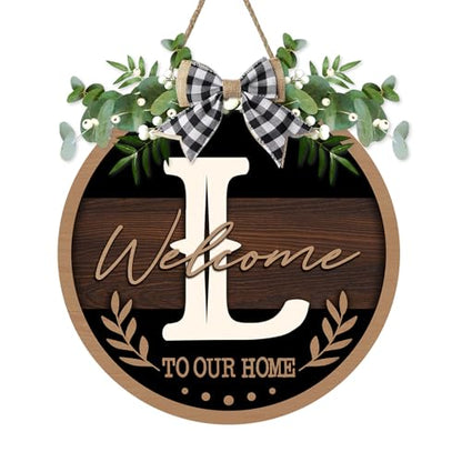 Monogram Letter L Front Door Sign, Welcome to Our Home Family Last - color: L