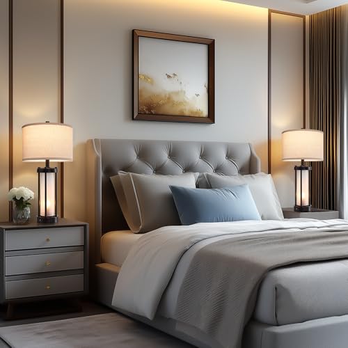 RORIA Modern Table Lamps for Living Room with 2 USB Charging Ports - color: 1 Pack-Black