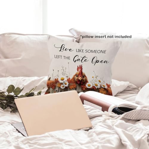 Fall Chicken Daisy Floral Pumpkin Leaves Throw Pillow Covers 18x18 - color: Chicken-02