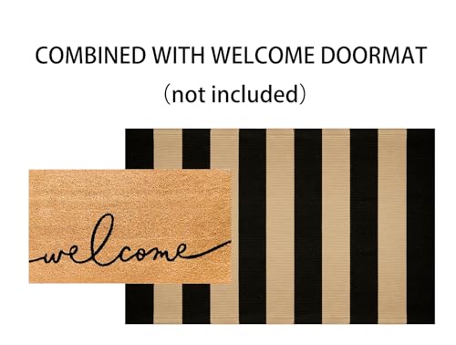 Striped Layering Rug 27.5"x43",Black and Tan Farmhouse Front Porch Mat - color: Black Tan, size: 2'4" x 3'7" (Rectangular)