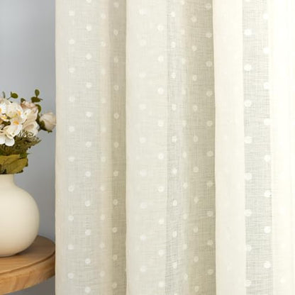 Polka Dots Cream Sheer Curtains 63 Inch Length for Bedroom Boho Pattern - color: Cream, size: 52"W x 63"L (Pack of 2)