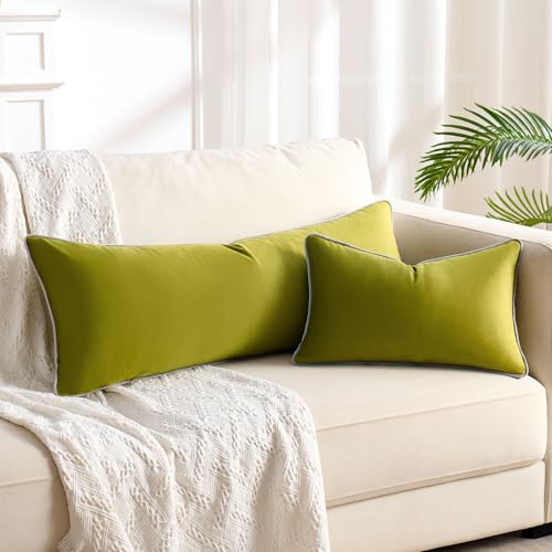Decorative Throw Pillow Covers Green Pillow Covers Pack of 2 Modern Decorative Cushion Covers 14x36 Rectangle Pillow Cover Cozy Pillowcases with Grey Trim Edge Comfortable Soft Cushion Case for Couch - color: Olive Green, size: 36" x 14" (Pack of 1)