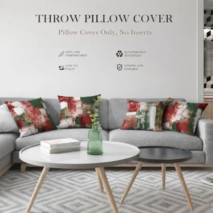 Abstract Christmas Throw Pillow Covers 18x18 Set of 4, Red & Green - color: Red Green White, size: 18" x 18" (Pack of 4)