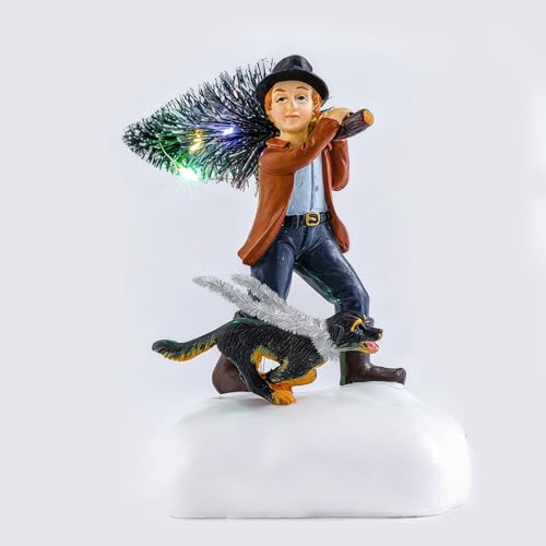 Christmas Village Decoration for Little boy and Dog,Battery Powered Luminous LED, Suitable for Home Decoration During Christmas, Holidays, Parties, and New Year.