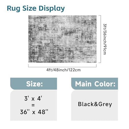 Washable 3x4 Entryway Rug: Modern Abstract Kitchen Rugs Black - color: Black, size: 3' x 4' (Rectangular)