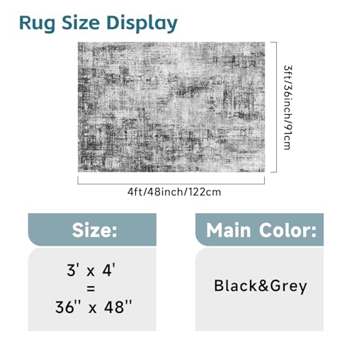 Washable 3x4 Entryway Rug: Modern Abstract Kitchen Rugs Black - color: Black, size: 3' x 4' (Rectangular)