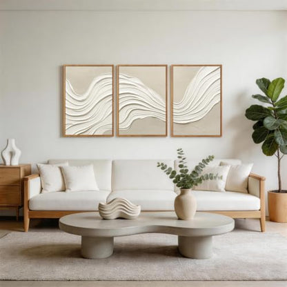 CHDITB 3D Textured Neutral Cream Abstract Minimalist Wave Framed Wall Art - color: 3d Cream Wave