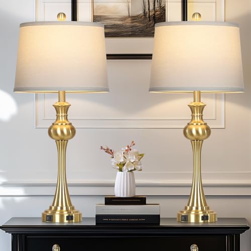 Cinyirong 28.75" Gold Table Lamps for Living Room,Touch Lamps for Bedrooms Set of 2 - Nightstand Table Lamp with USB C+A, 3 Way Dimmable Bedside Lamps End Tables, Antique Brass - color: Gold table lamp