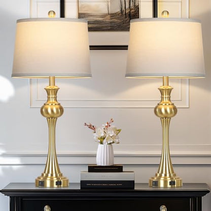 Cinyirong 28.75" Gold Table Lamps for Living Room,Touch Lamps for Bedrooms Set of 2 - Nightstand Table Lamp with USB C+A, 3 Way Dimmable Bedside Lamps End Tables, Antique Brass - color: Gold table lamp