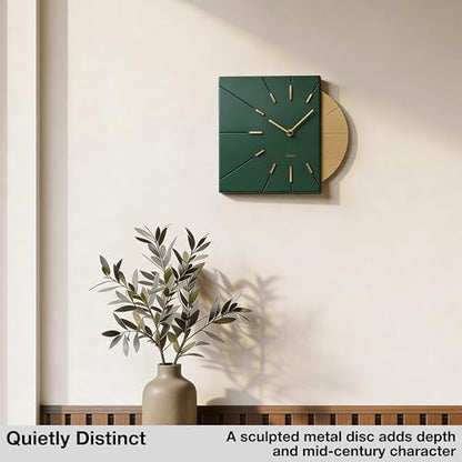 Driini Mid Century Modern Wall Clock, Battery Operated, Green and Gold - color: Green