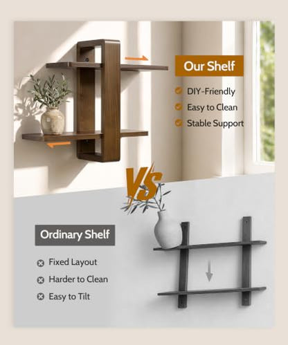 SUMGAR Floating Shelves for Wall Walnut, 2 Tier Adjustable Wall Shelf Unit - color: Walnut, size: 2 Tier 16in