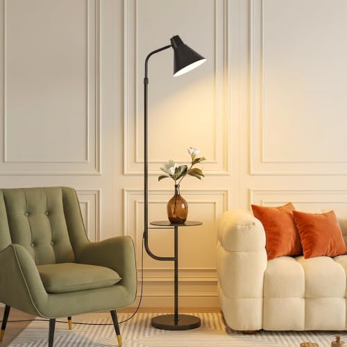 Black Floor Lamp with Shelf, Dimmable LED Reading Standing Lamp - color: Black