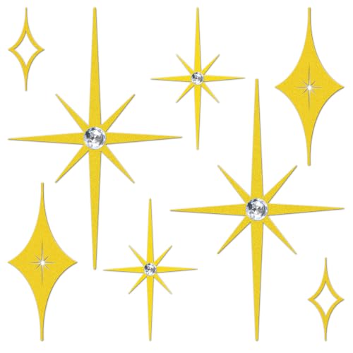 Bnesi 8 PCS Gold Wall Decor with Gold Stars,Diamond Studded Metal Wall Art - color: Gold diamond
