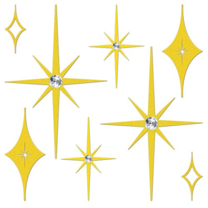 Bnesi 8 PCS Gold Wall Decor with Gold Stars,Diamond Studded Metal Wall Art - color: Gold diamond