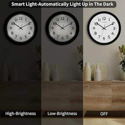 Glow in the Dark Wall Clock for Bedroom Battery Operated Lighted Wall Clock
