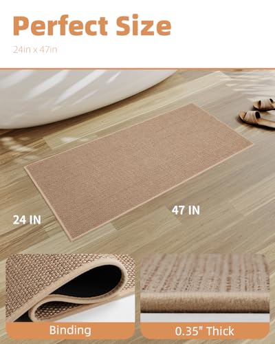 PADOOR Non-Slip Bathroom Runner Rug, Braided Long Bath Mat, 24''x47'' Beige - color: Beige, size: 24''x47'' Rectangular