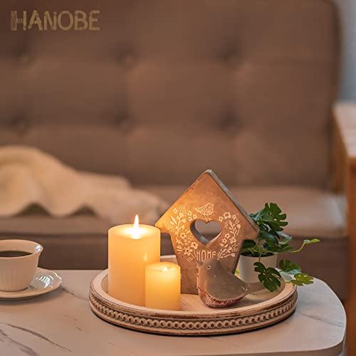 Hanobe Round White Candle Tray Holder for Coffee Table, Beaded Edge