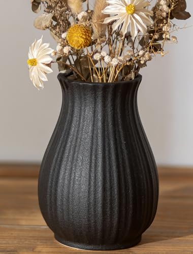 NUPTIO Ceramic Flower Vase for Bouquet, Black, 6.3" Tall - size: Style 2-S-Black