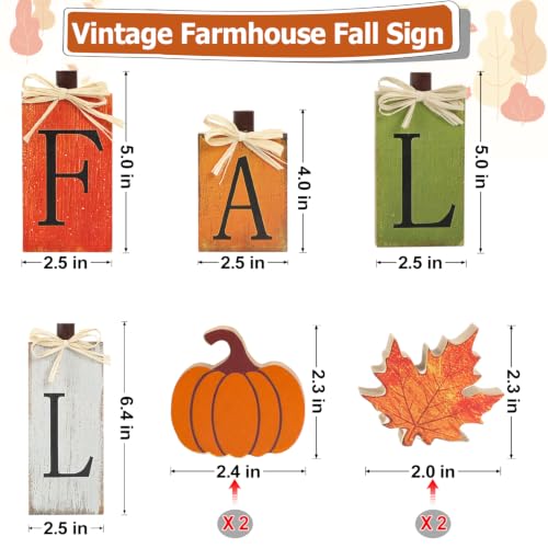 WOHOHOHO 8Pcs Wooden Fall Decorations for Home, "FALL" Wood Table Decor, Pumpkin & Maple Leaf Signs. Rustic Wooden Autumn Thanksgiving Decorations for Home Office Room Bedroom Mantel Tiered Tray
