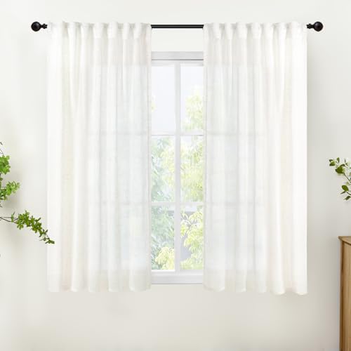 YoungsTex Linen Semi Sheer Curtains 45 Inch Length Rod Pocket - color: Cloud White, size: 42"W x 45"L (Pack of 2)