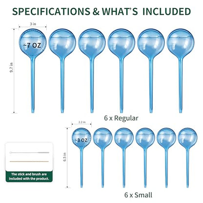 12-Pack Plastic Plant Watering Globes, Self Watering Spikes, Plant Waterer - size: M+S - 12 Pack