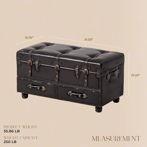 COZAYH Storage Bench, Mid-Century Faux Leather Ottoman, Bedroom, Dark Brown - color: Black Brown