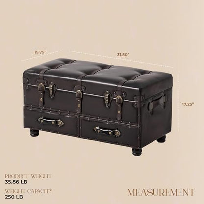 COZAYH Storage Bench, Mid-Century Faux Leather Ottoman, Bedroom, Dark Brown - color: Black Brown