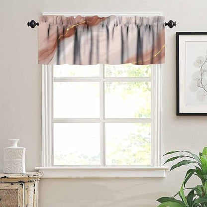 Pink Marble Window Valance, Modern Abstract Marble Luxury Gold Elegant Luxury Texture Print Blackout Short Window Treatment for Girls Bedroom Living Room Cafe, 54x18inch - color: Marble-21
