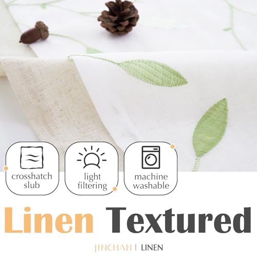 jinchan Sheer Valance Curtain Sage Green Leaf Embroidered 18 Inch 1 Panel - color: Leaves | Green on White