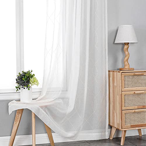 VISIONTEX White Sheer Curtains Beige Dots Moroccan Embroidered 84 Inches - color: Dots-beige, size: 54"W x 84"L (Pack of 2)