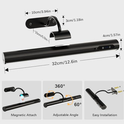 Hapfish Picture Lights for Wall Battery Operated,Wireless Art Light - Black - color: Without Motion Sensor Black