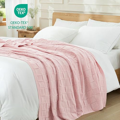 Whale Flotilla Checkered Knit Throw Blanket for Couch, Pink - color: Pink, size: 50x60 Inch
