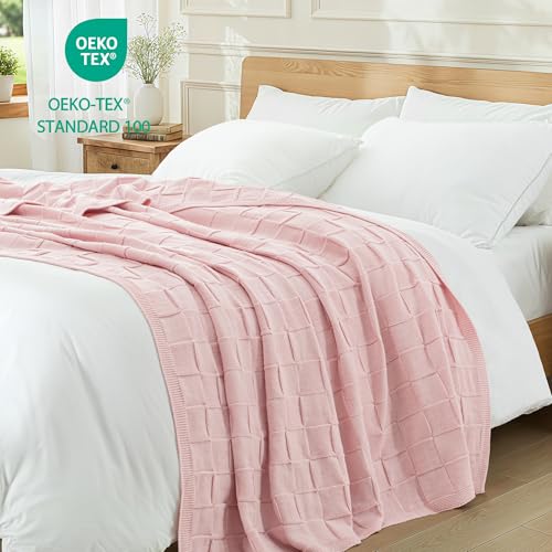 Whale Flotilla Checkered Knit Throw Blanket for Couch, Pink - color: Pink, size: 60x80 Inch