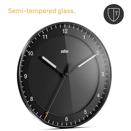 Braun Classic Large Analogue Wall Clock with Silent Sweep Movement, Easy to Read, 30cm Diameter in Black, Model BC17B. - size: 1 Pack Black