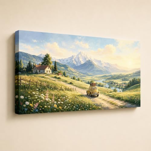 Enartly Sunset Road Journey Canvas Wall Art for Living Room 40" x20 - color: Yellow Road, size: 40"L x 20"W