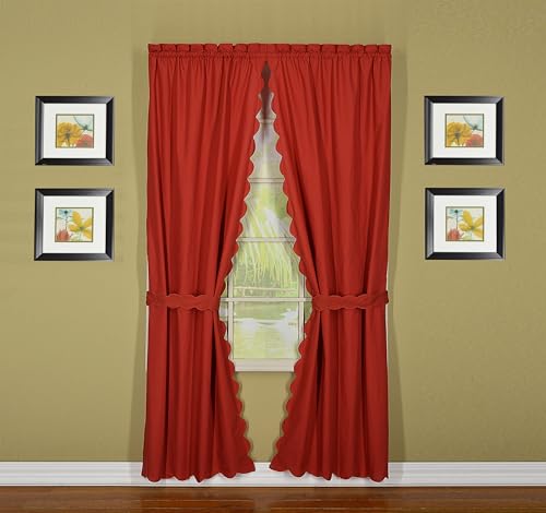 Today's Curtain, Orleans Scallop Curtain, Brick Red 45" Panel Pair and Tieback,4-Piece-Set, 60" W x 45" L, Brick Red - color: Brick Red, size: 60"W x 45"L (Pack of 1)