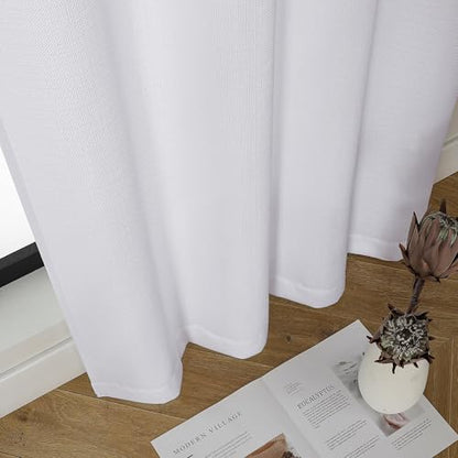 Chyhomenyc White Curtains 45 Inch Length 2 Panels, Faux Linen Textured - color: White, size: 30"W x 45"L (Pack of 2)