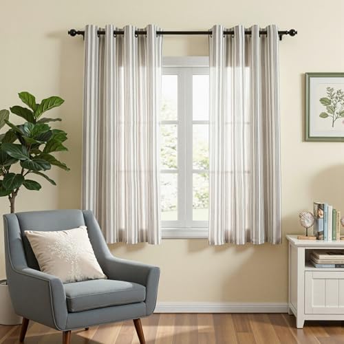 MYSKY HOME Dark Grey Striped Linen Curtains for Bedroom 52Wx63L,2 Panels - color: B-dark Grey, size: 52"W x 63"L (Pack of 2)