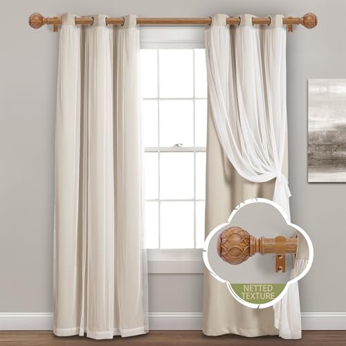 TANGWIN 2 Pack Wood Curtain Rods for Windows 28 to 48 Inch(2.3-4Ft),1 Inch Adjustable Curtain Rod,Heavy Duty Curtain Rods,Wooden Netted Texture Drapery Rods,Single Window Curtain Rod 18-45",Brown Wood - color: Wood, size: 18-45" & 2pack