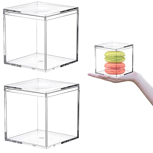 2‑Pack Acrylic Box with Lid 3.35 x 3.35 x 3.35 Inch Clear Storage Box - size: 3.35 x 3.35 x 3.35 Inch