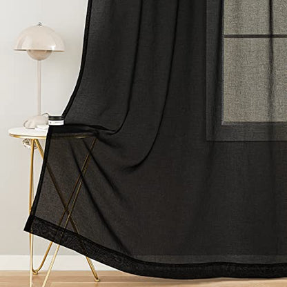Sheer Curtains Rod Pocket Voile Drapes 52"Wx 63"L, Black, 2 Panels - color: Black, size: 52"W x 63"L (Pack of 2)