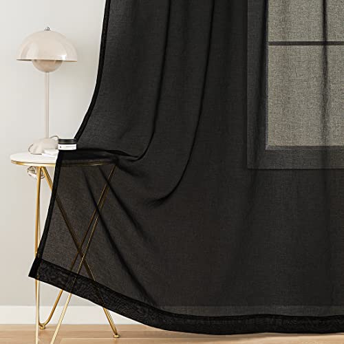 Sheer Curtains Rod Pocket Voile Drapes 108"Wx 84"L, Black, 2 Panels - color: Black, size: 108"W x 95"L (Pack of 2)