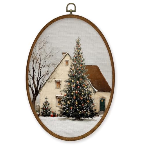 WULQYING Vintage Christmas Cottage Pine Oval Wall Art Decor Home 8.6x11.4 - color: Color03