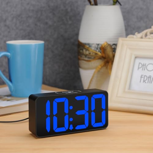 DreamSky Small Digital Alarm Clock for Bedroom with Large Big Numbers - color: Black Case Blue Digits
