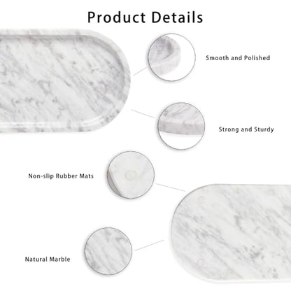Natural Marble Bathroom Tray, 12×6 inch Oval Marble Vanity Tray - color: White