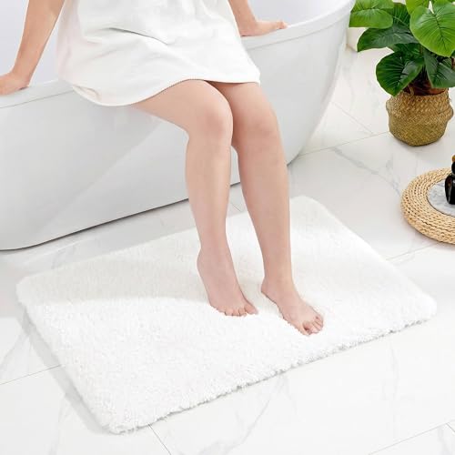 Disolla White Bathroom Rugs 24x36, Microfiber Non-Slip Plush Thick Bath Mat - color: White, size: 2' x 3' (24''x36'' Bathroom Rug)
