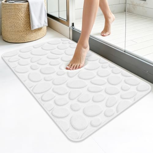 Memory Foam Bath Mat 32x20, Soft Absorbent Bathroom Rug, White - color: White, size: 20"x32"